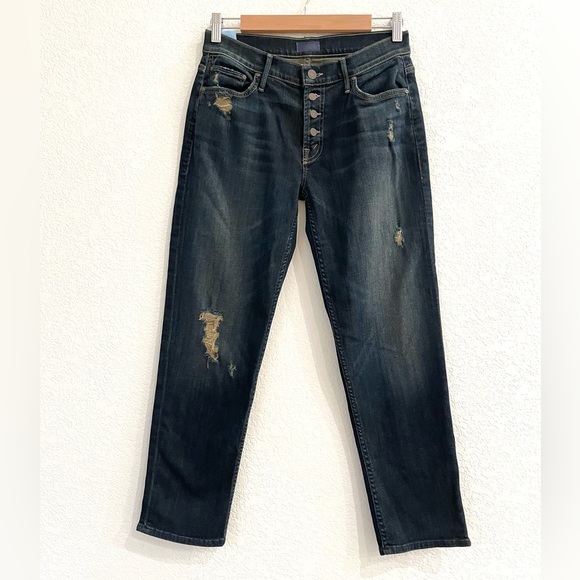 MOTHER Distressed Cropped Tapered Boyfriend Jeans Size 24 - Picture 8 of 12